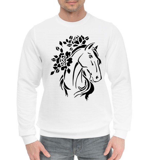Мужской хлопковый свитшот с изображением Лошадь цвета Белый