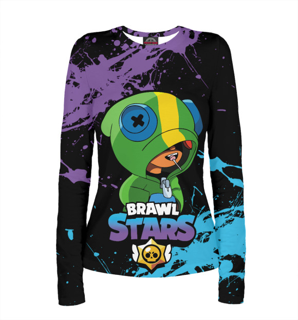 Женский лонгслив с притом Brawl Stars LEON цвета Белый Женский лонгслив с изображением Brawl Stars LEON цвета Белый