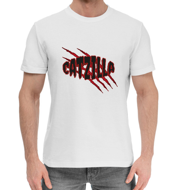 Мужская хлопковая футболка с изображением Catzilla с когтями цвета Белый