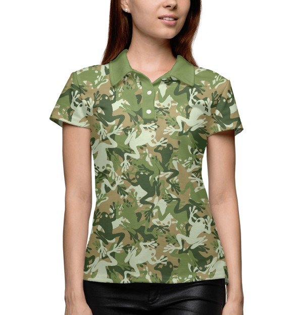 Женское поло с притом Лягушки цвета Белый Женское поло с изображением Лягушки цвета Белый