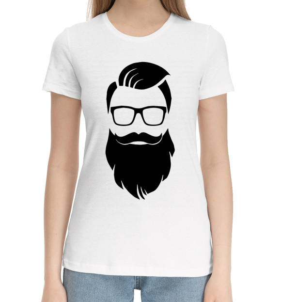 Женская хлопковая футболка с изображением Санта Хипстер цвета Белый
