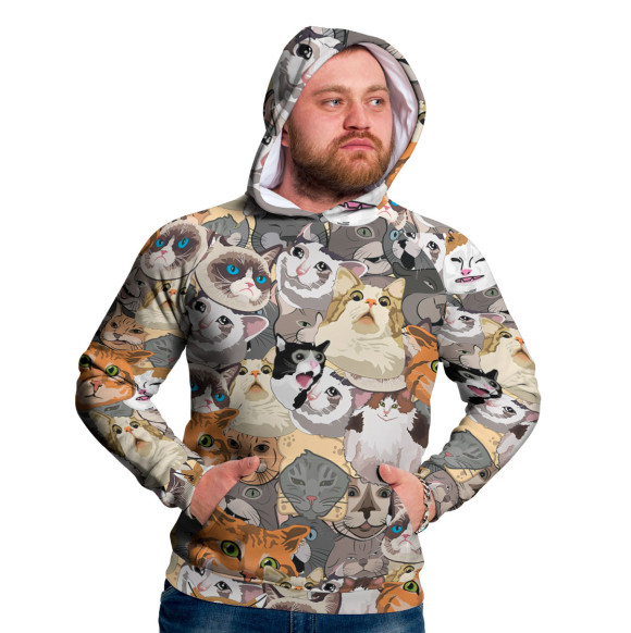 Мужское худи с изображением Коты Мемы цвета Белый