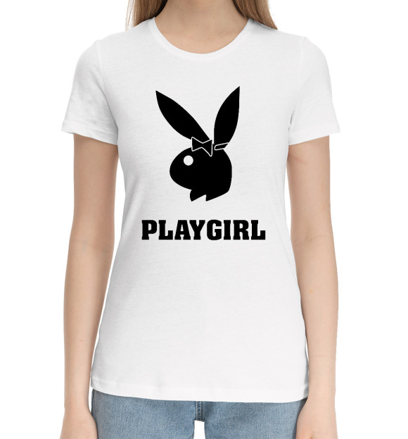 Женская хлопковая футболка с изображением PLAYGIRL цвета Белый