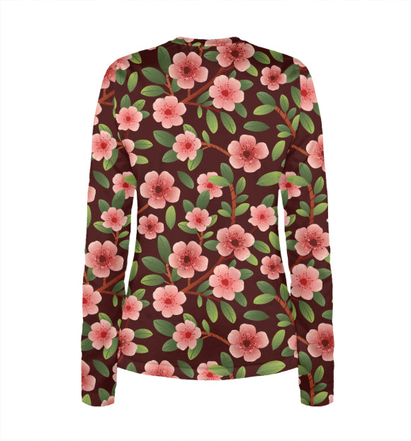 Женский лонгслив с изображением Цветущая ветка с листьями цвета Белый