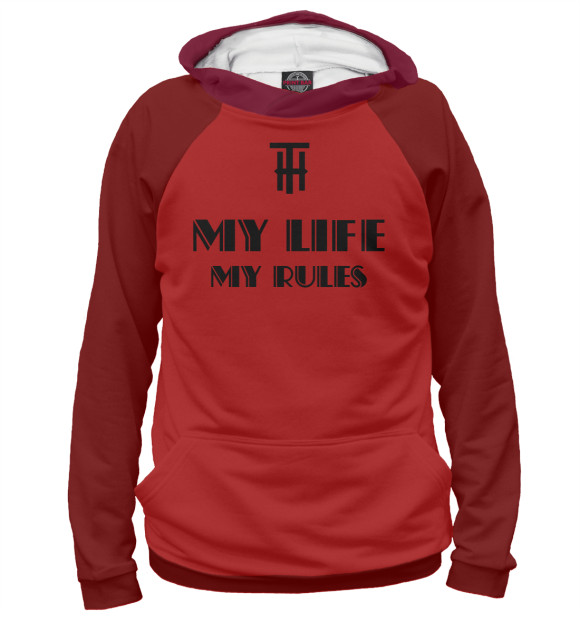 Мужское худи с изображением MY LIFE-MY RULES цвета Белый