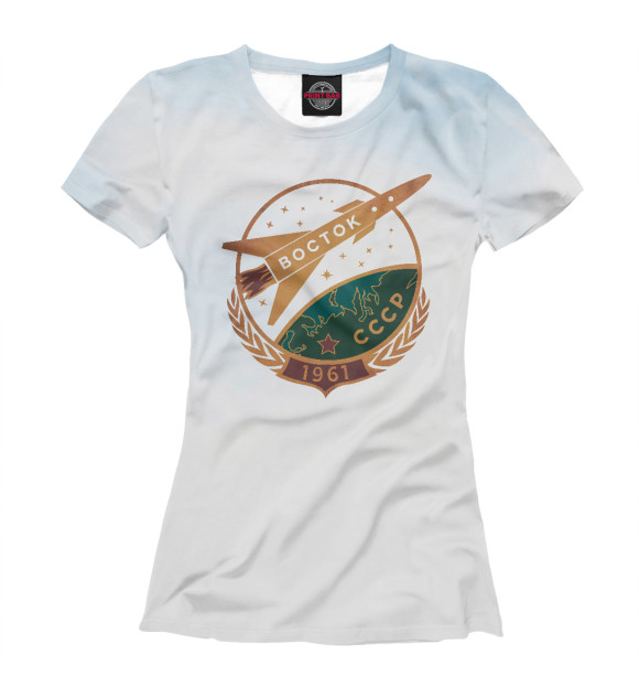 Женская футболка с изображением Vostok 1961 Gagarin USSR цвета Белый