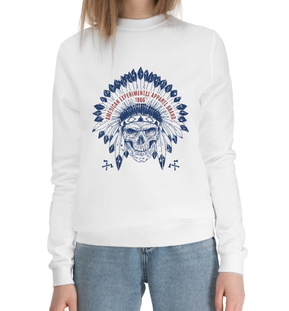 Женский хлопковый свитшот с изображением Вождь ВСЁ цвета Белый