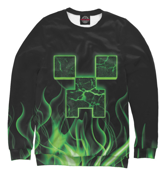 Мужской свитшот с изображением Minecraft зеленый огонь цвета Белый