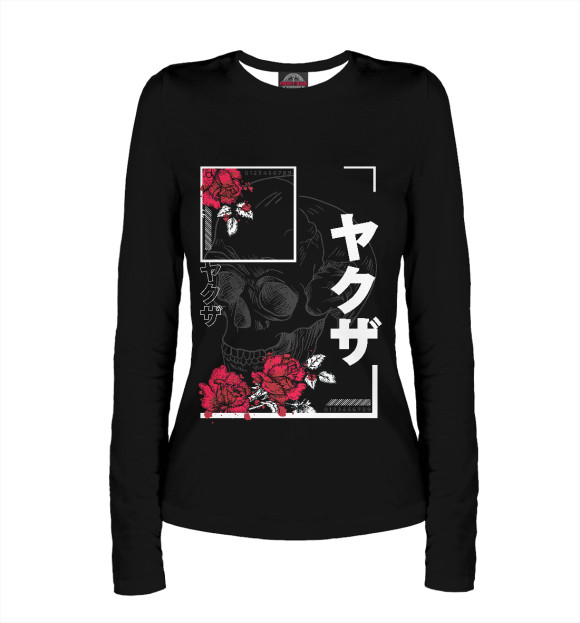 Женский лонгслив с изображением Japanese urban skull цвета Белый