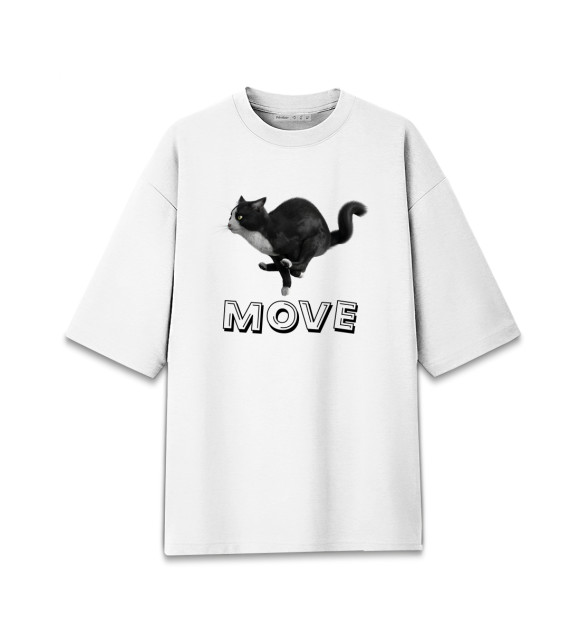 Женская футболка оверсайз с изображением Move cat цвета Белый