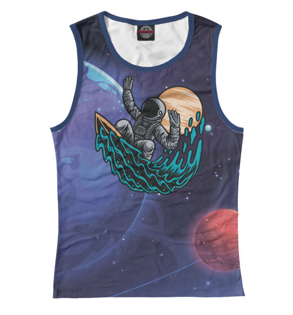 Майка для девочки с изображением Космонавт летит на волне цвета Белый