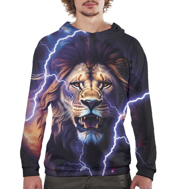 Мужское худи с изображением Лев цвета Белый