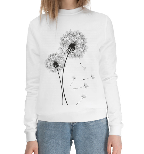 Женский хлопковый свитшот с изображением Одуванчики цвета Белый