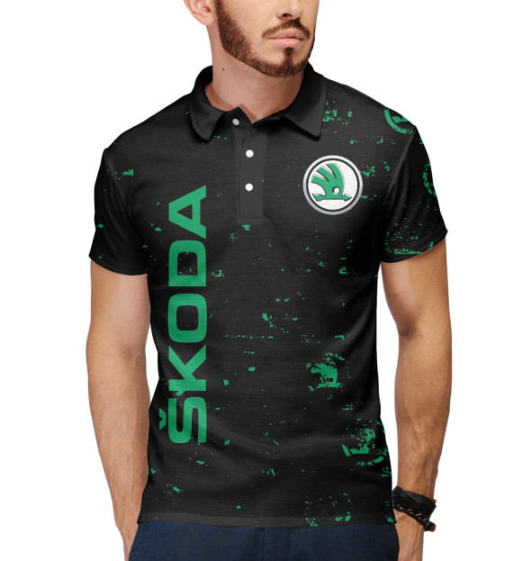 Мужское поло с притом Skoda цвета Белый Мужское поло с изображением Skoda цвета Белый