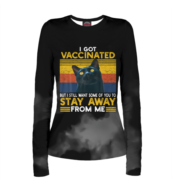 Женский лонгслив с изображением I Got Vaccinated cat цвета Белый