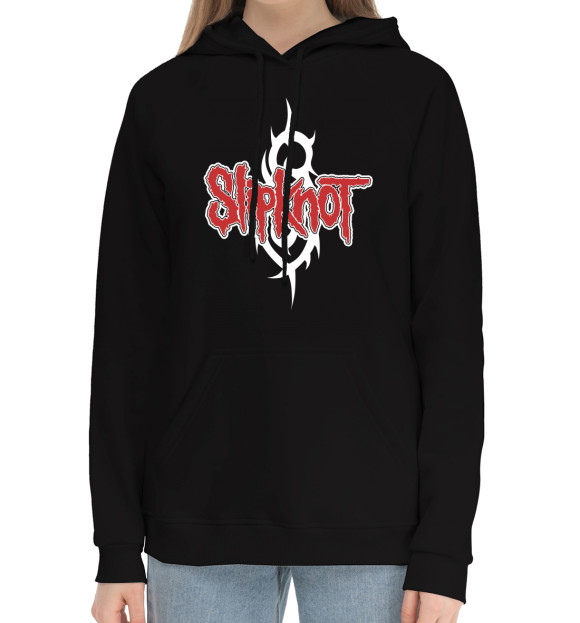 Женский хлопковый худи с изображением Slipknot цвета Черный