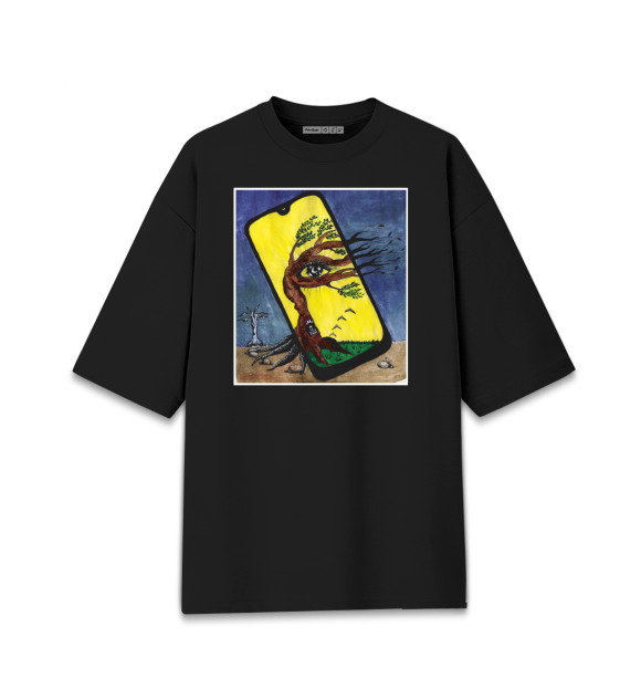 Мужская футболка оверсайз с притом Смартфон цвета Черный Мужская футболка оверсайз с изображением Смартфон цвета Черный