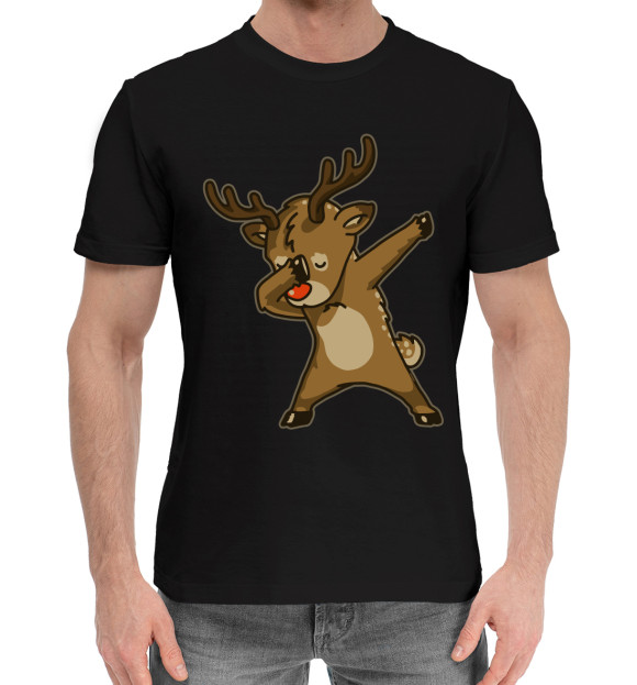 Мужская хлопковая футболка с изображением Deer Dab цвета Черный