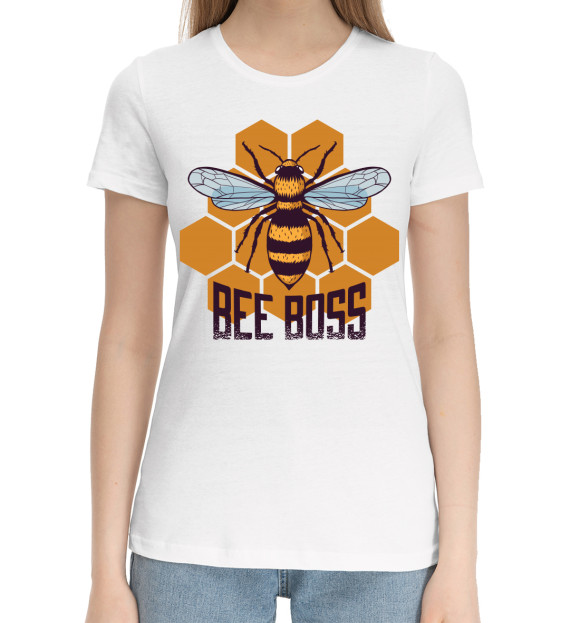 Женская хлопковая футболка с изображением Пчела цвета Белый