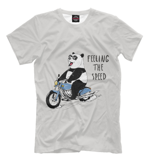 Мужская футболка с изображением Панда на мотоцикле цвета Белый