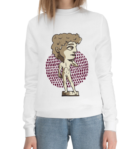 Женский хлопковый свитшот с изображением Статуя Давида Чиби цвета Белый
