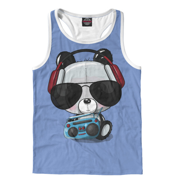 Мужская майка-борцовка с изображением Панда в очках и наушниках цвета Белый