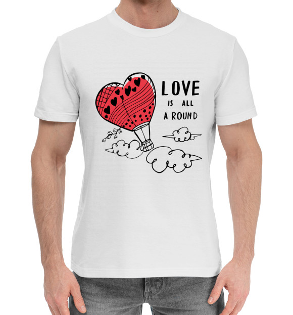 Мужская хлопковая футболка с изображением Love is all a round цвета Белый