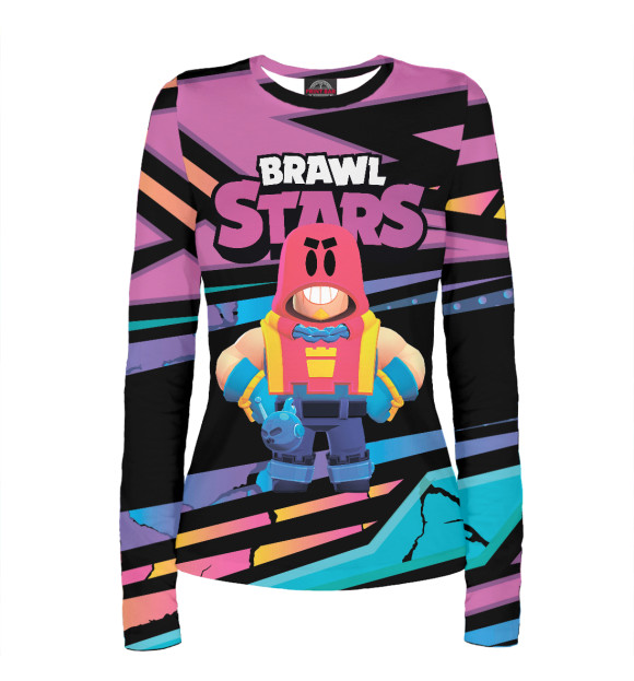 Женский лонгслив с притом Grom BrawlStars Гром бравл цвета Белый Женский лонгслив с изображением Grom BrawlStars Гром бравл цвета Белый