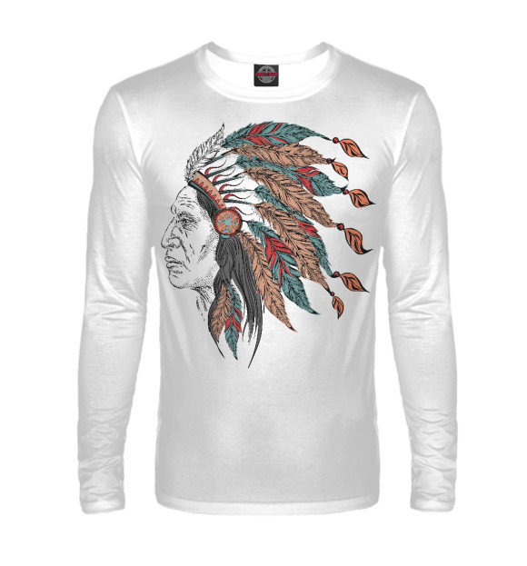 Мужской лонгслив с изображением Индеец цвета Белый