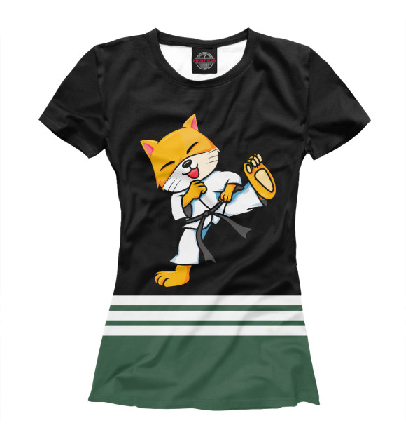 Женская футболка с изображением Karate Cat цвета Белый