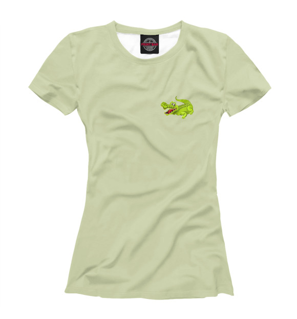 Женская футболка с изображением Крокодил на салатном фоне crocodile цвета Белый