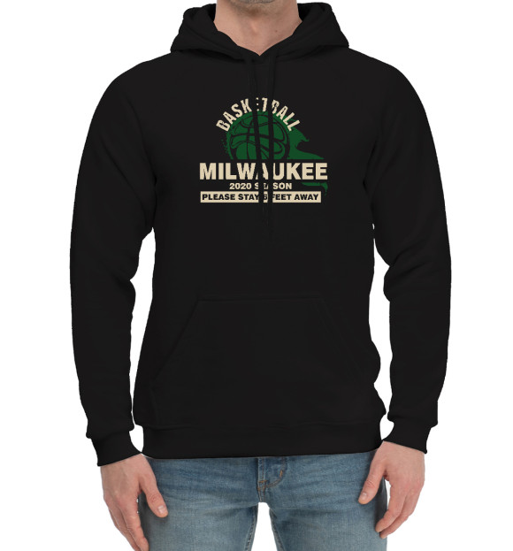 Мужской хлопковый худи с притом Milwaukee цвета Черный Мужской хлопковый худи с изображением Milwaukee цвета Черный