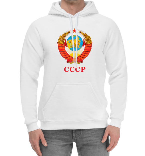 Мужской хлопковый худи с изображением Герб Советского Союза цвета Белый
