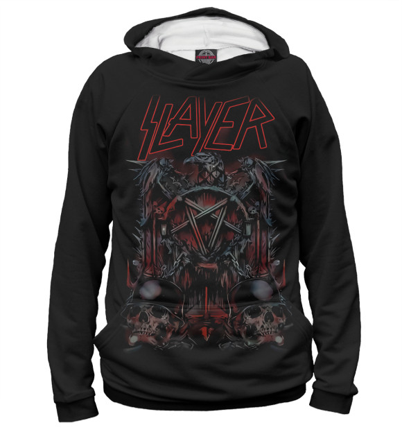 Мужское худи с изображением Slayer цвета Белый