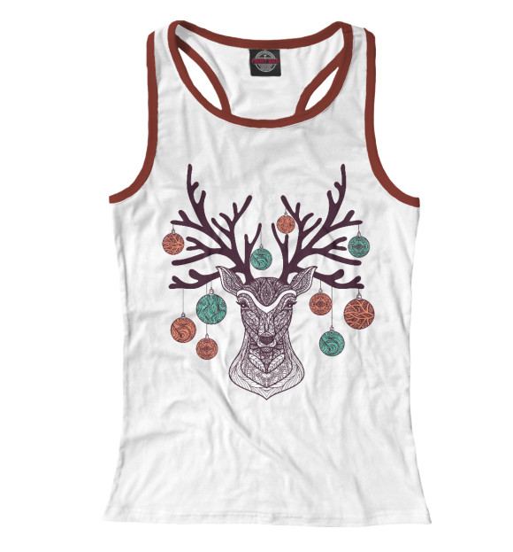 Женская майка-борцовка с изображением Новогодний олень цвета Белый
