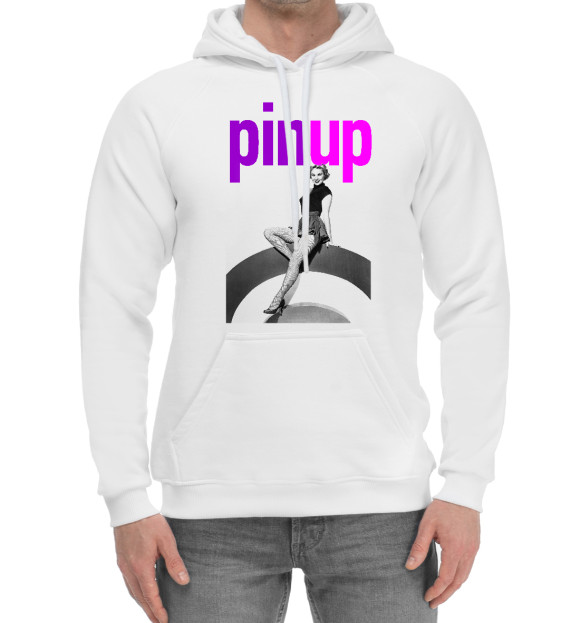 Мужской хлопковый худи с изображением Pin up цвета Белый