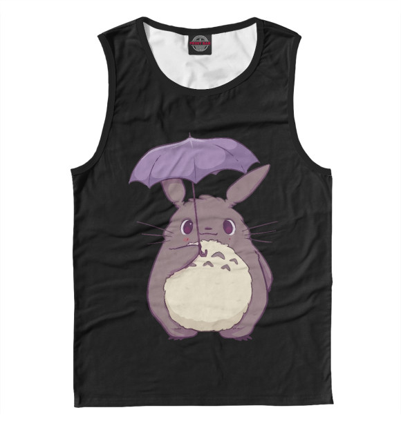 Мужская майка с притом Тоторо с зонтом цвета Белый Мужская майка с изображением Тоторо с зонтом цвета Белый