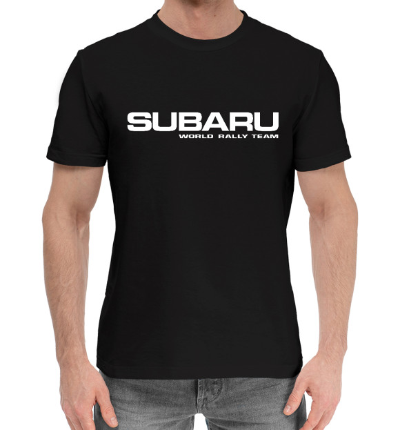 Мужская хлопковая футболка с изображением Subaru Racing цвета Черный