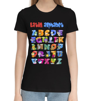 Хлопковая футболка для девочек Латинский алфавит для детей