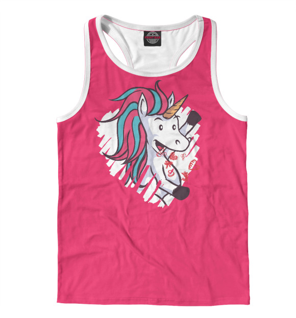 Мужская майка-борцовка с изображением Влюбленный единорог цвета Белый