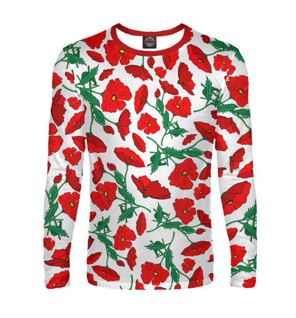 Мужской лонгслив с изображением Красные маки цвета Белый
