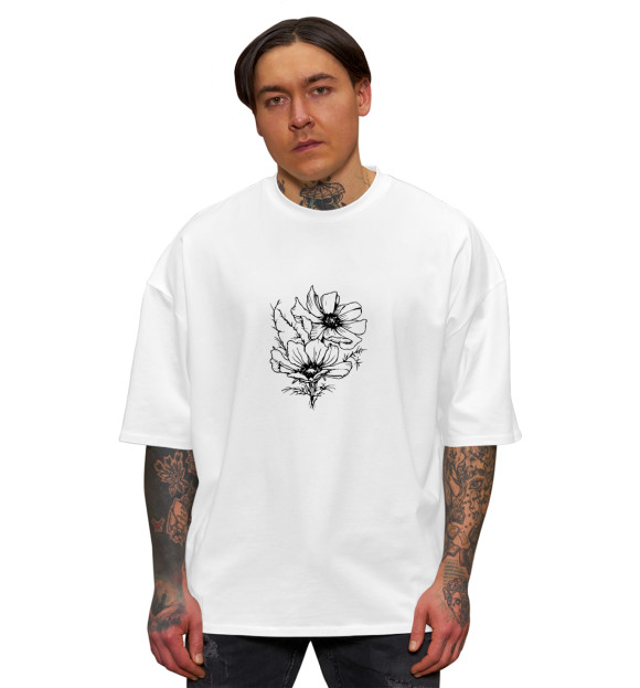 Мужская футболка оверсайз с изображением Цветы цвета Белый