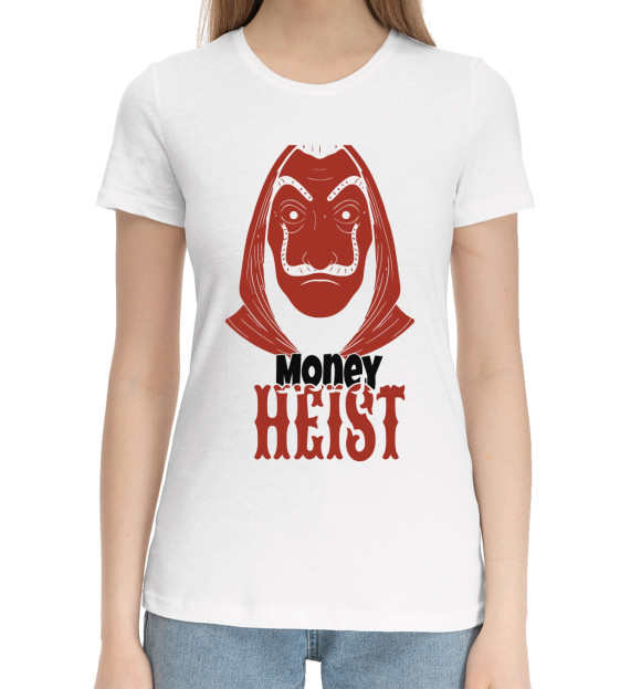 Женская хлопковая футболка с изображением Money Heist цвета Белый