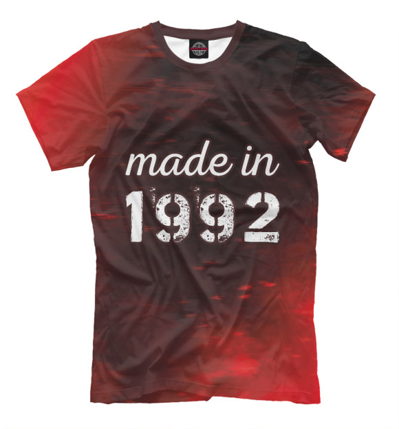 Мужская футболка с изображением Made in 1992 + Пламя цвета Белый