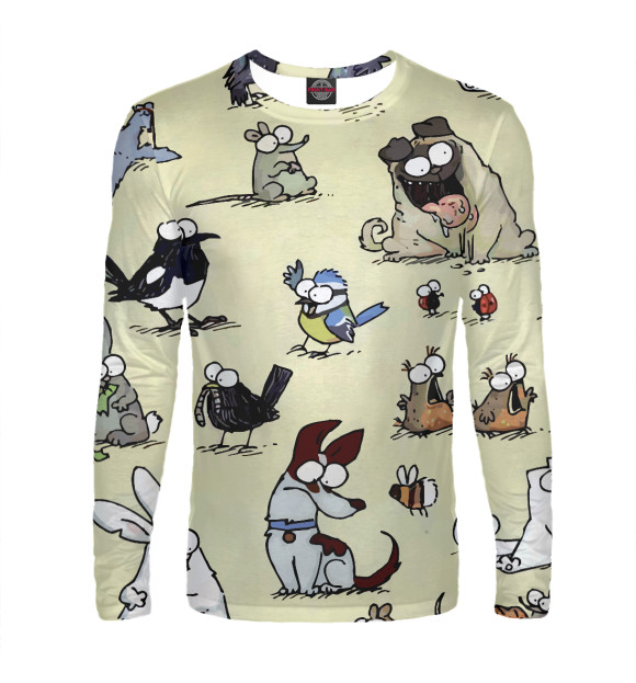 Мужской лонгслив с изображением Милые животные цвета Белый