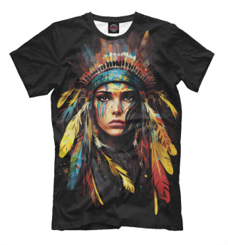 Мужская футболка Молодая индианка в ярких перьях