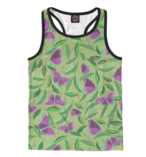 Мужская майка-борцовка с притом Бабочки в листве (паттерн) цвета Белый Мужская майка-борцовка с изображением Бабочки в листве (паттерн) цвета Белый