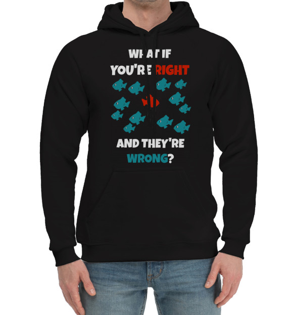 Мужской хлопковый худи с изображением Если ты прав, а они нет цвета Черный