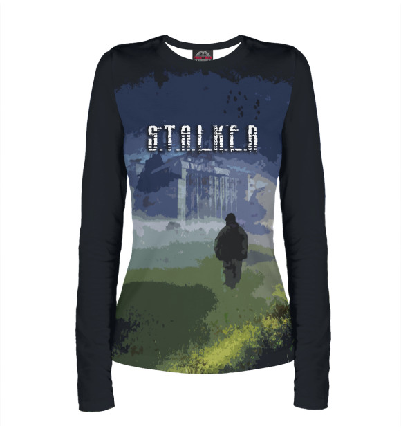 Женский лонгслив с притом Stalker цвета Белый Женский лонгслив с изображением Stalker цвета Белый