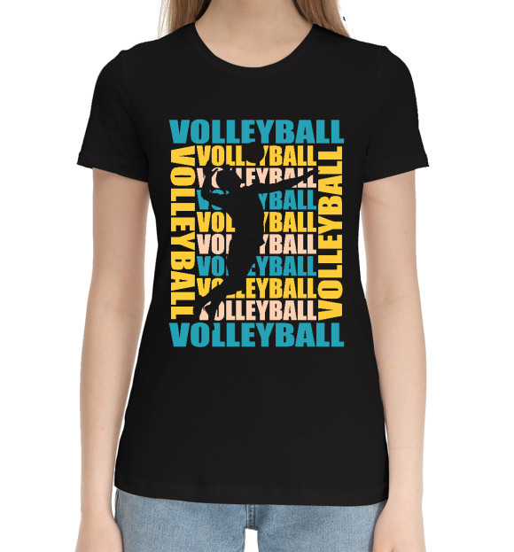 Женская хлопковая футболка с изображением Volleyball цвета Черный